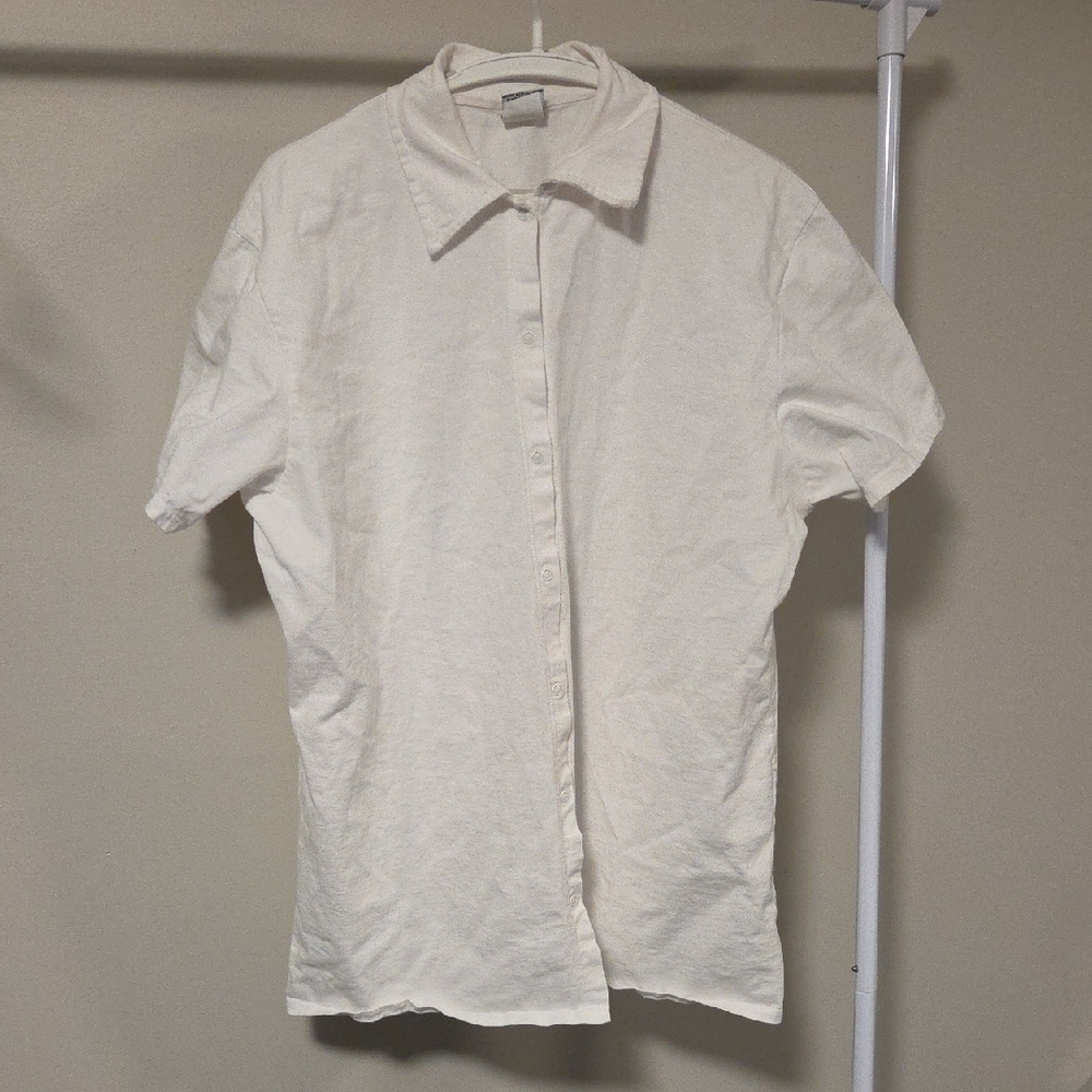 Au Coton Cream Button‑Down Shirt Polished Classic Workwear Women’s Size L